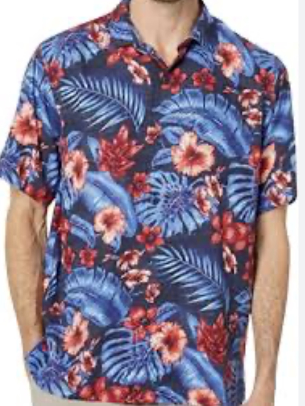 Tommy Bahama King Island Navy Blue & Red Tropical 100% Silk Camp Shirt